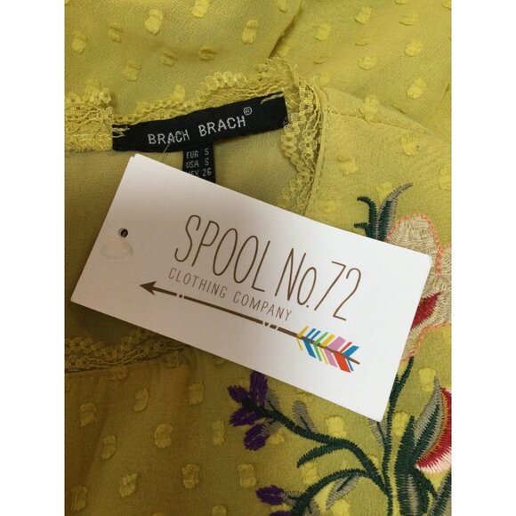 Spool No.72 Brach Brach Floral Embroidered Clip-Dot Lace Ruffle Blouse Top Small - Picture 8 of 9